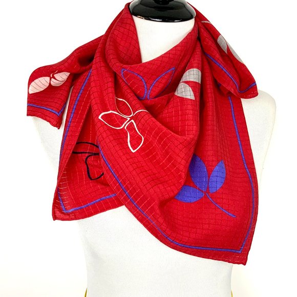 Fisba Stoffels Accessories - Vintage Fisba Stoffels Silk Red Abstract Floral Scarf 29"